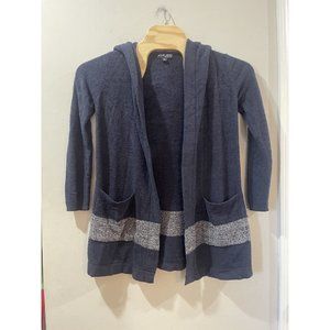 BAREFOOT DREAMS CozyChic‎ Lite Cardigan XS Blue With Gray Stripe and Hood